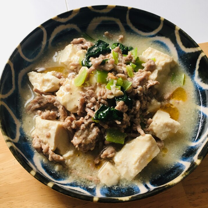 包丁ナシ、唐辛子ナシの塩麻婆豆腐。お子様にも!